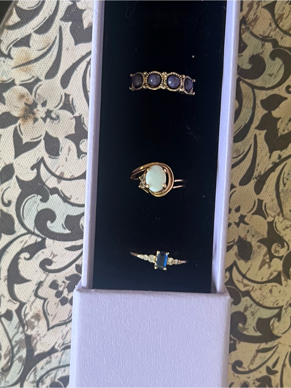 Gold-Plated Opal & Blue Stone Stacking Ring Set - Women Jewelry